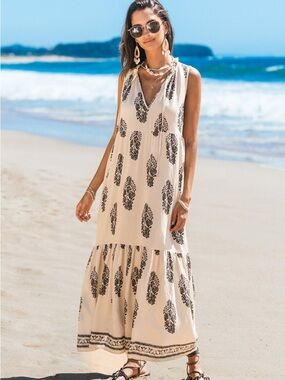 Cupshe Spring Cascade Ornate Maxi Dress Summer Beach Dress Small NWT